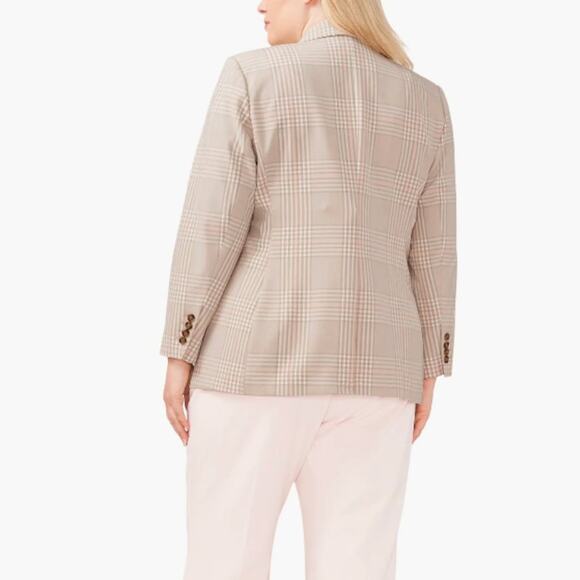 HALOGEN Single Button Blazer in Queens Plaid Pink Cream Tan Sz 22W {NN9} - Picture 2 of 7